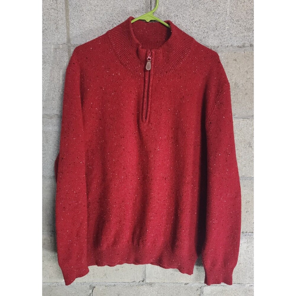 Jos. A. Bank Long Sleeve Pullover 1/4 Zip Lambswool Men's Sweater Red Size L